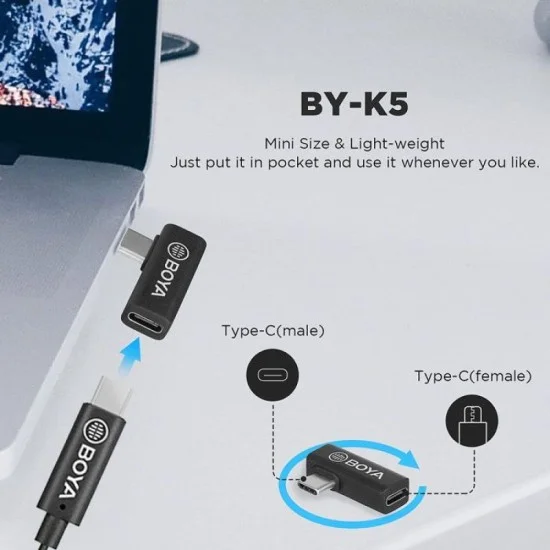 BOYA Female TYPE-C to Male TYPE-C Adapter (90 degree) - Black